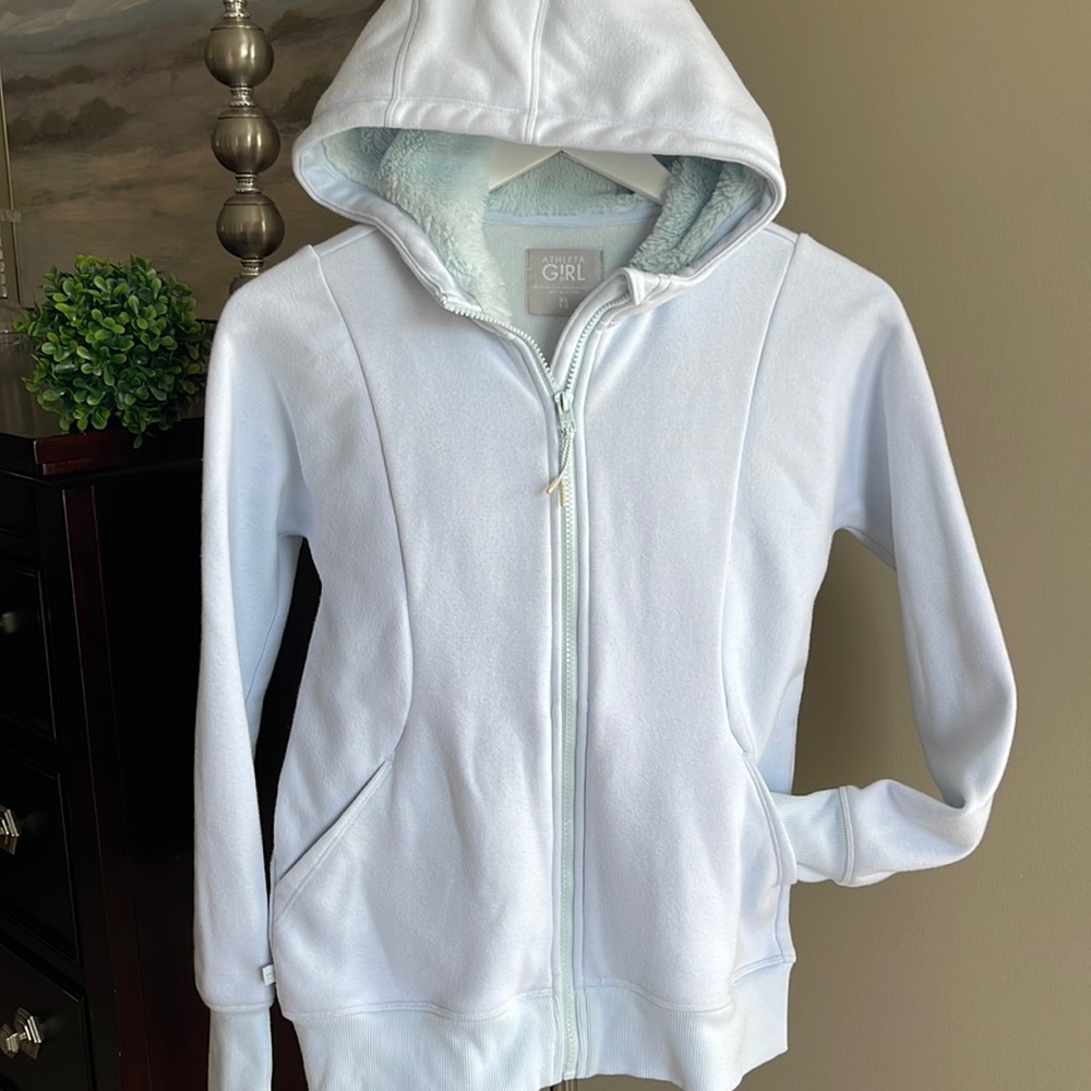 Athleta Girl XL(14) fleece lined blue hoodie jacket